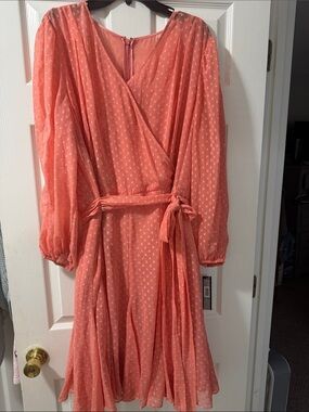Tahari Coral Long-Sleeve Wrap Dress with Tie Waist